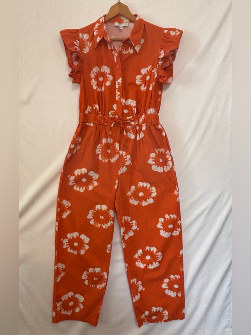 BUSAYO COLLECTIVE Orange Tie-Dye Ruffle Jumpsuit Size 4